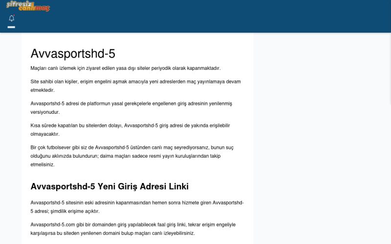 Avvasportshd-5 Canlı Maç - Şifresiz canlı maç izle