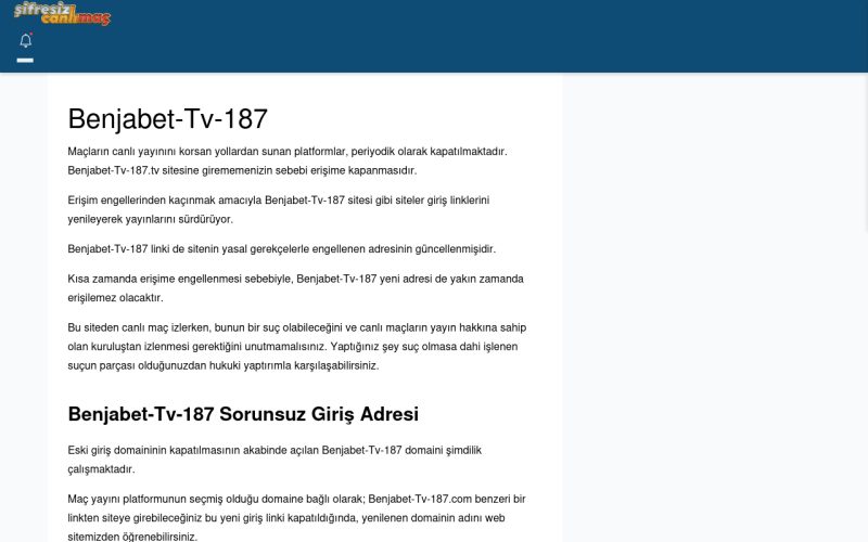 Benjabet-Tv-187 Canlı Maç İzle - Şifresiz canlı maç izle
