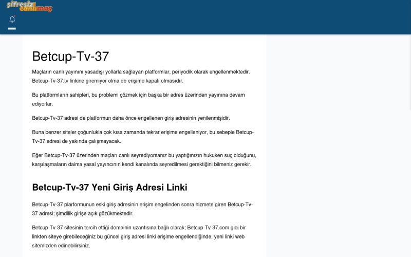 Betcup-Tv-37 Giriş Linki - Şifresiz canlı maç izle