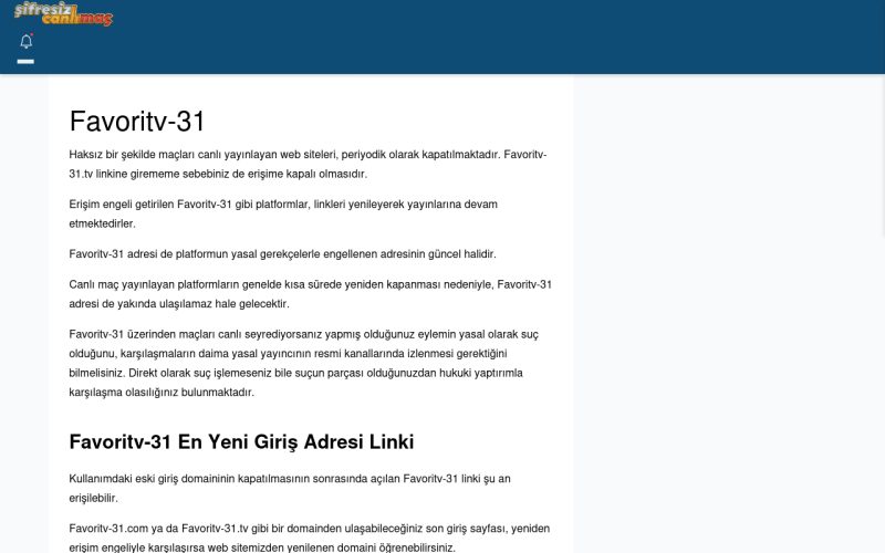 Favoritv-31 Canlı Maç - Şifresiz canlı maç izle