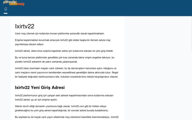 Ixirtv22 Güncel Giriş - Şifresiz canlı maç izle