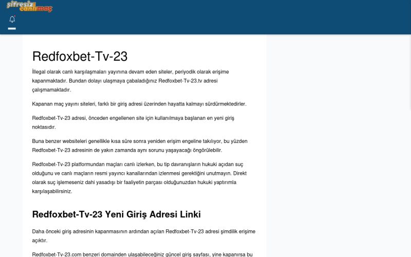 Redfoxbet-Tv-23 Güncel Giriş - Şifresiz canlı maç izle