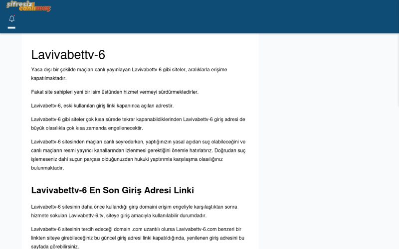Lavivabettv-6 Güncel Giriş - Şifresiz canlı maç izle