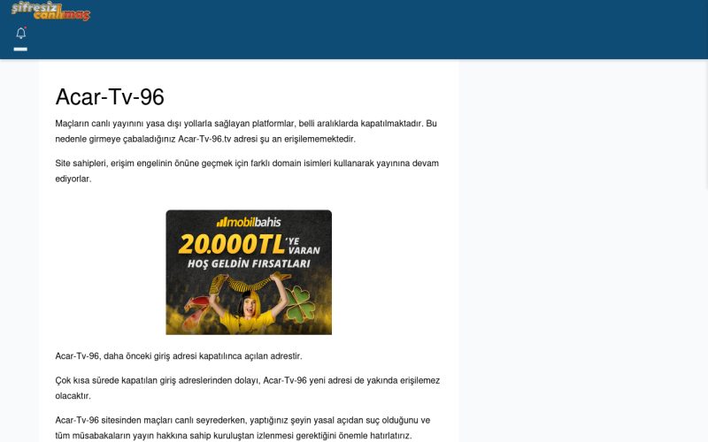 Acar-Tv-96 Canlı Maç - Şifresiz canlı maç izle