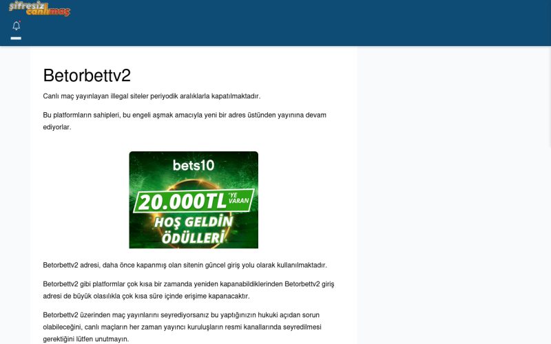 Betorbettv2 Maç İzle - Şifresiz canlı maç izle