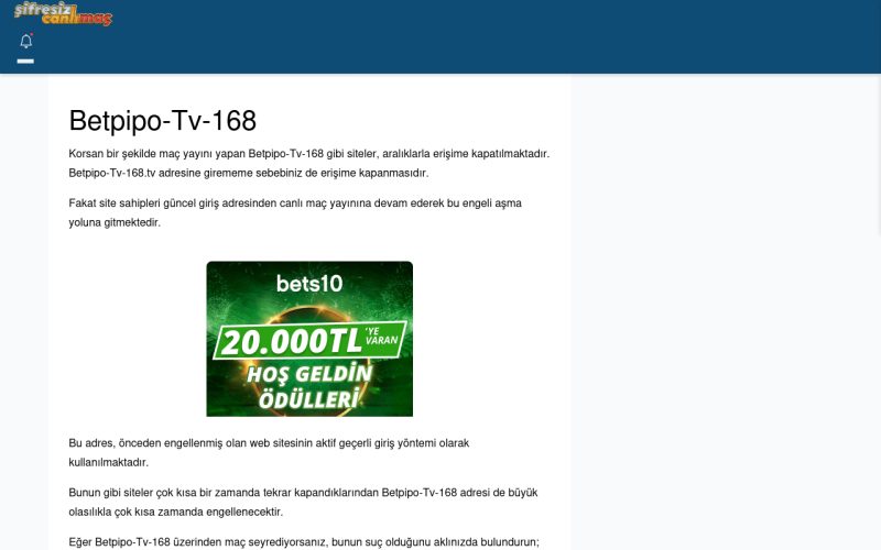 Betpipo-Tv-168 Canlı Maç - Şifresiz canlı maç izle