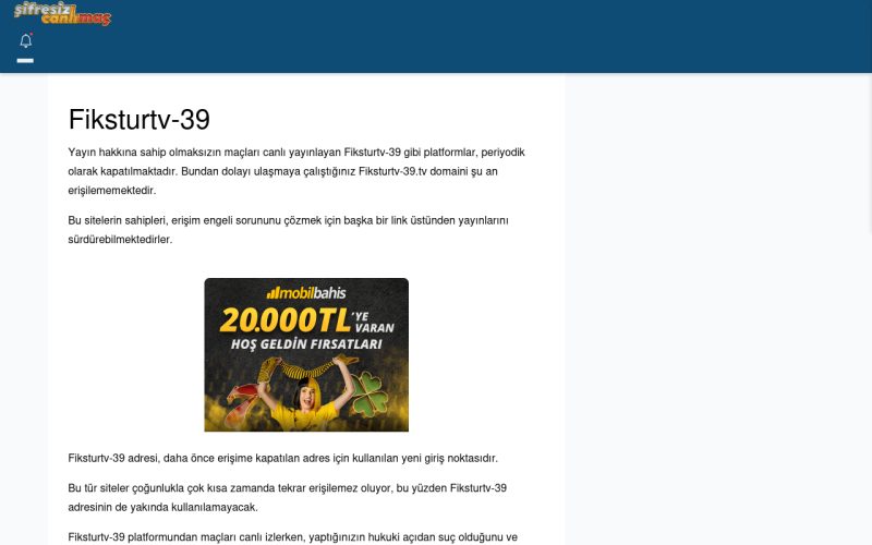 Fiksturtv-39 Giriş Linki - Şifresiz canlı maç izle
