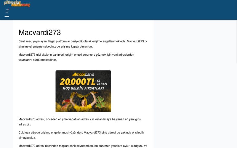 Macvardi273 Güncel Giriş - Şifresiz canlı maç izle