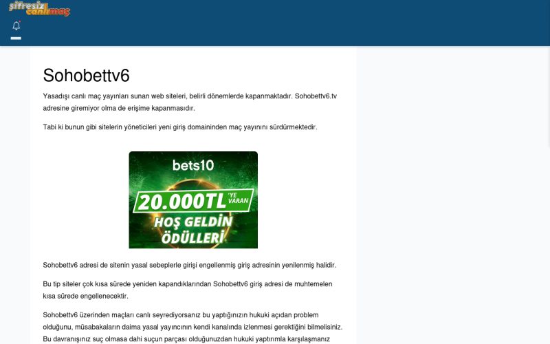 Sohobettv6 Giriş Linki - Şifresiz canlı maç izle