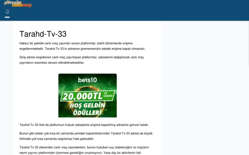 Tarahd-Tv-33 Giriş Linki - Şifresiz canlı maç izle