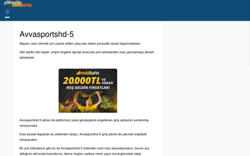 Avvasportshd-5 Canlı Maç - Şifresiz canlı maç izle