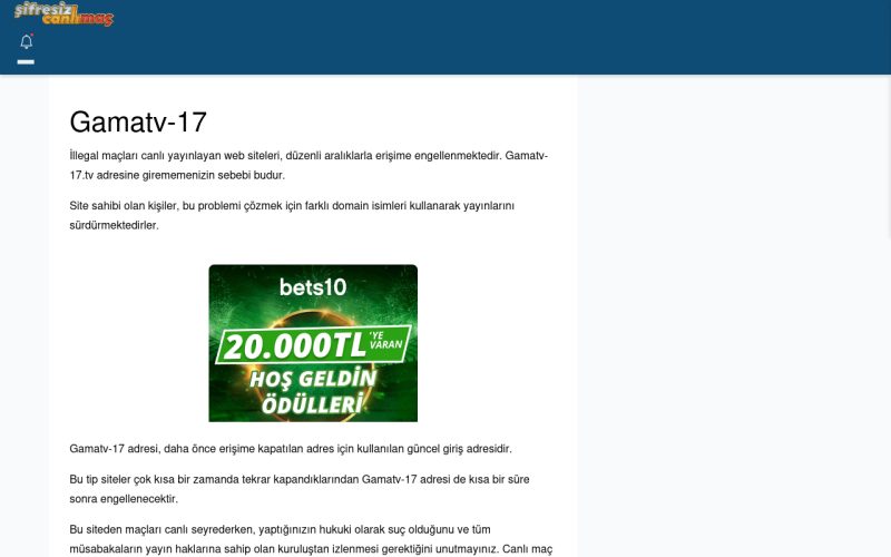 Gamatv-17 Canlı Maç - Şifresiz canlı maç izle